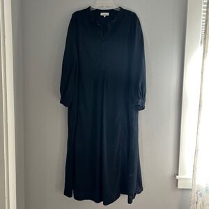 Sahara Black Lyocell Long Sleeve Midi Dress V Neck Size 4 16/18 Artsy Modest